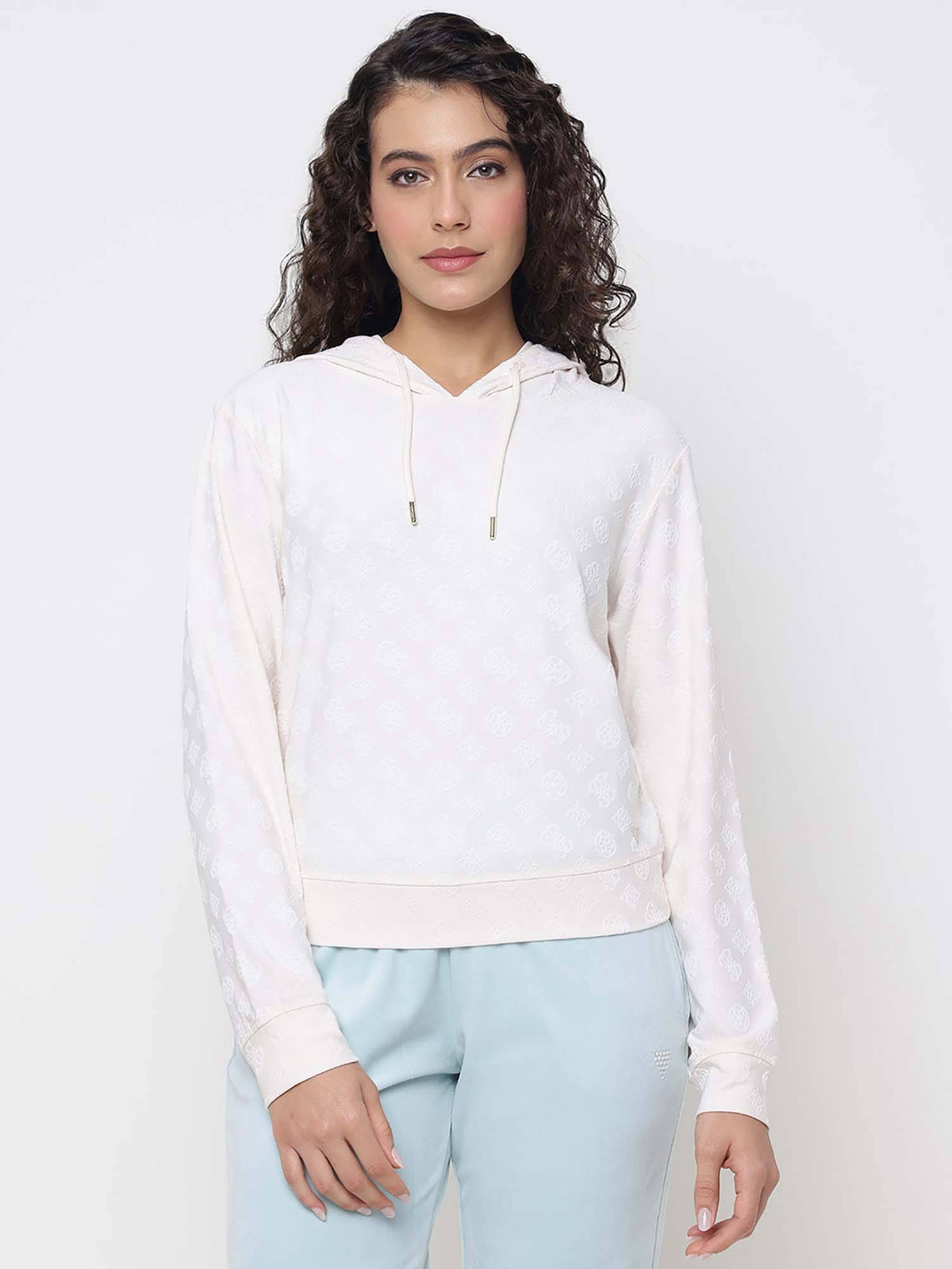 Monica Jacquard Angel Peony Textured Logo Hooded Neck Regular Fit Hoodie | HD56 - view 1