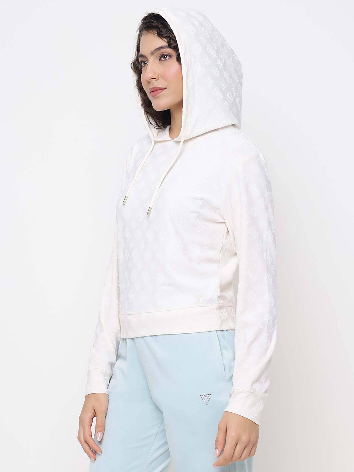 Monica Jacquard Angel Peony Textured Logo Hooded Neck Regular Fit Hoodie | HD56 - view 2