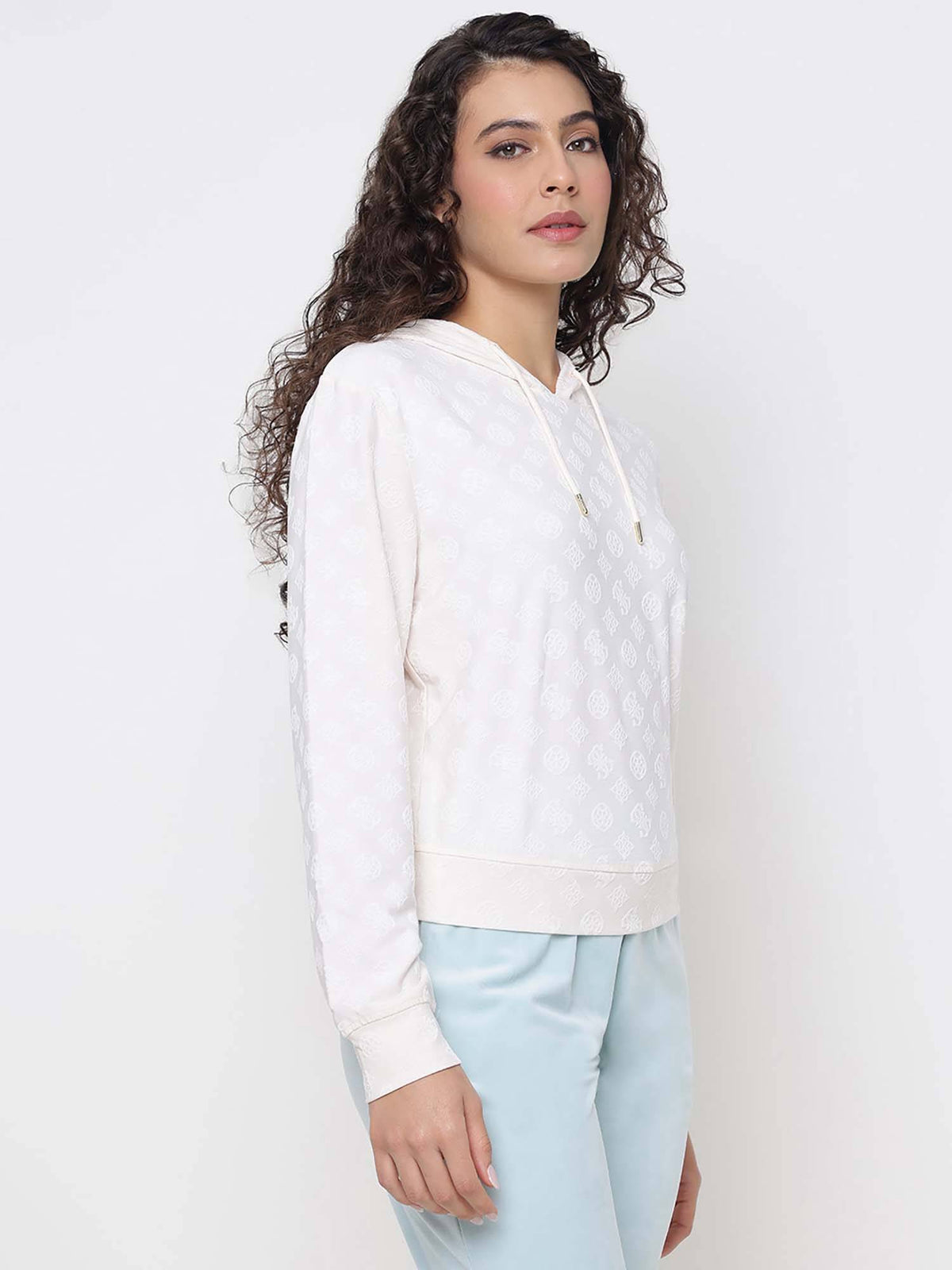 Monica Jacquard Angel Peony Textured Logo Hooded Neck Regular Fit Hoodie | HD56 - view 3