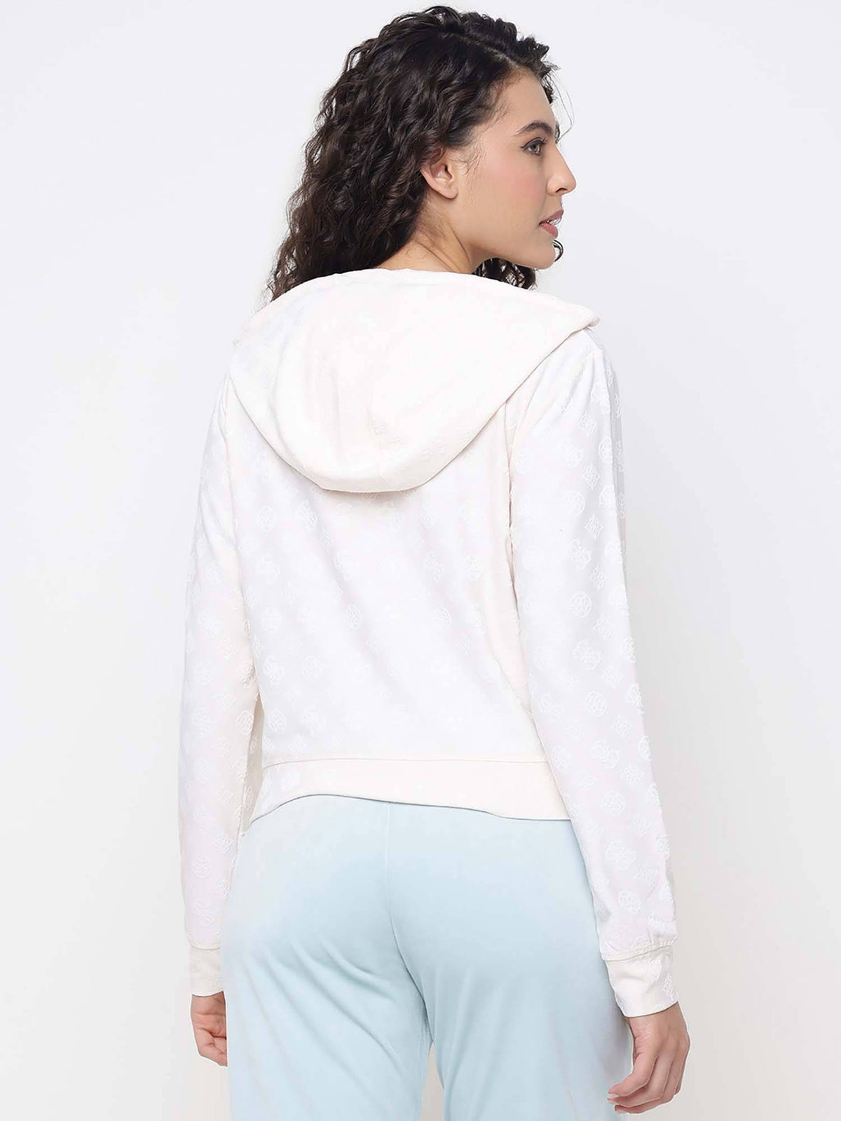Monica Jacquard Angel Peony Textured Logo Hooded Neck Regular Fit Hoodie | HD56 - view 4
