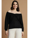 Women Black Solid Party Top | TT90 - view 1