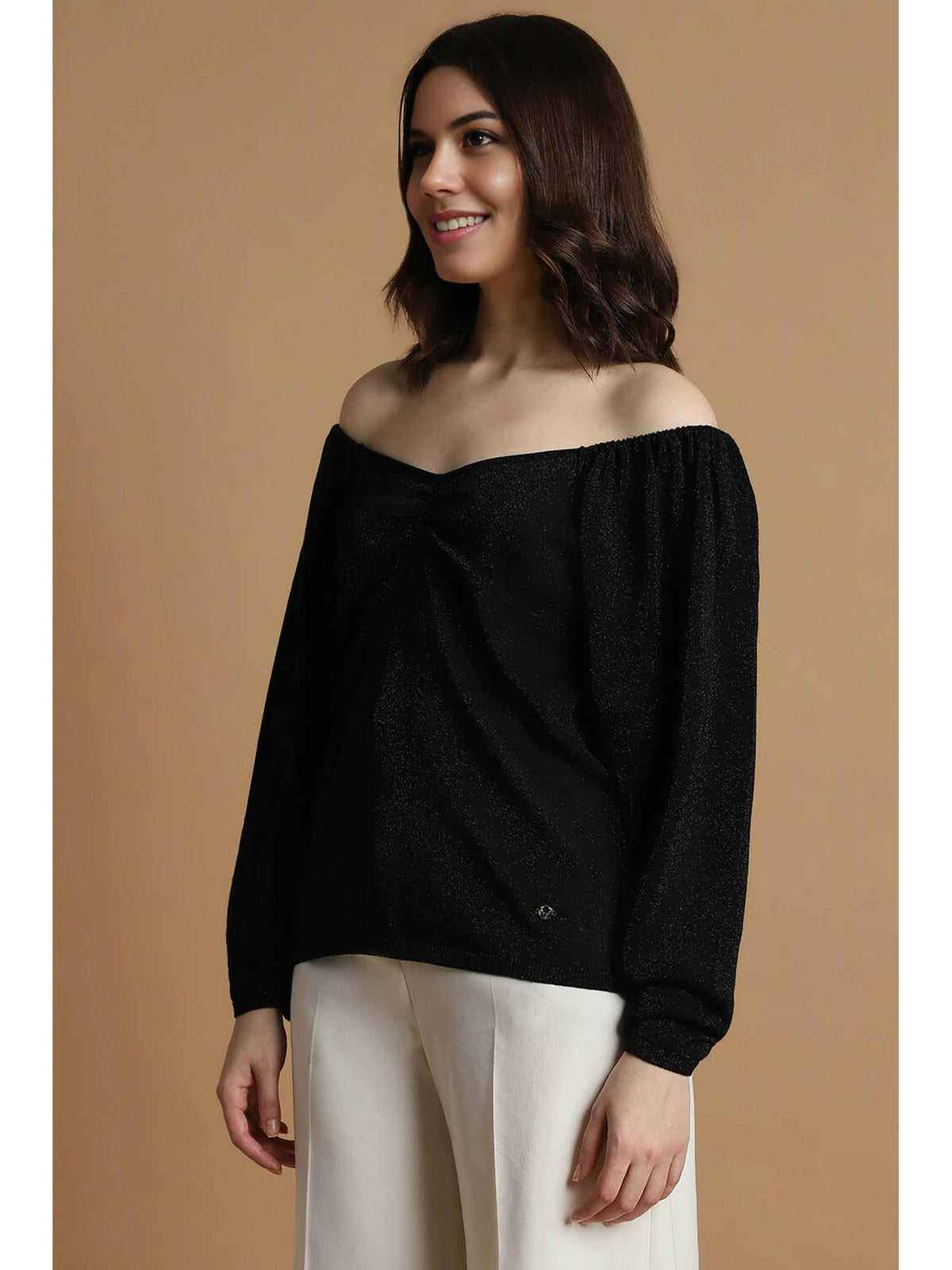 Women Black Solid Party Top | TT90 - view 4