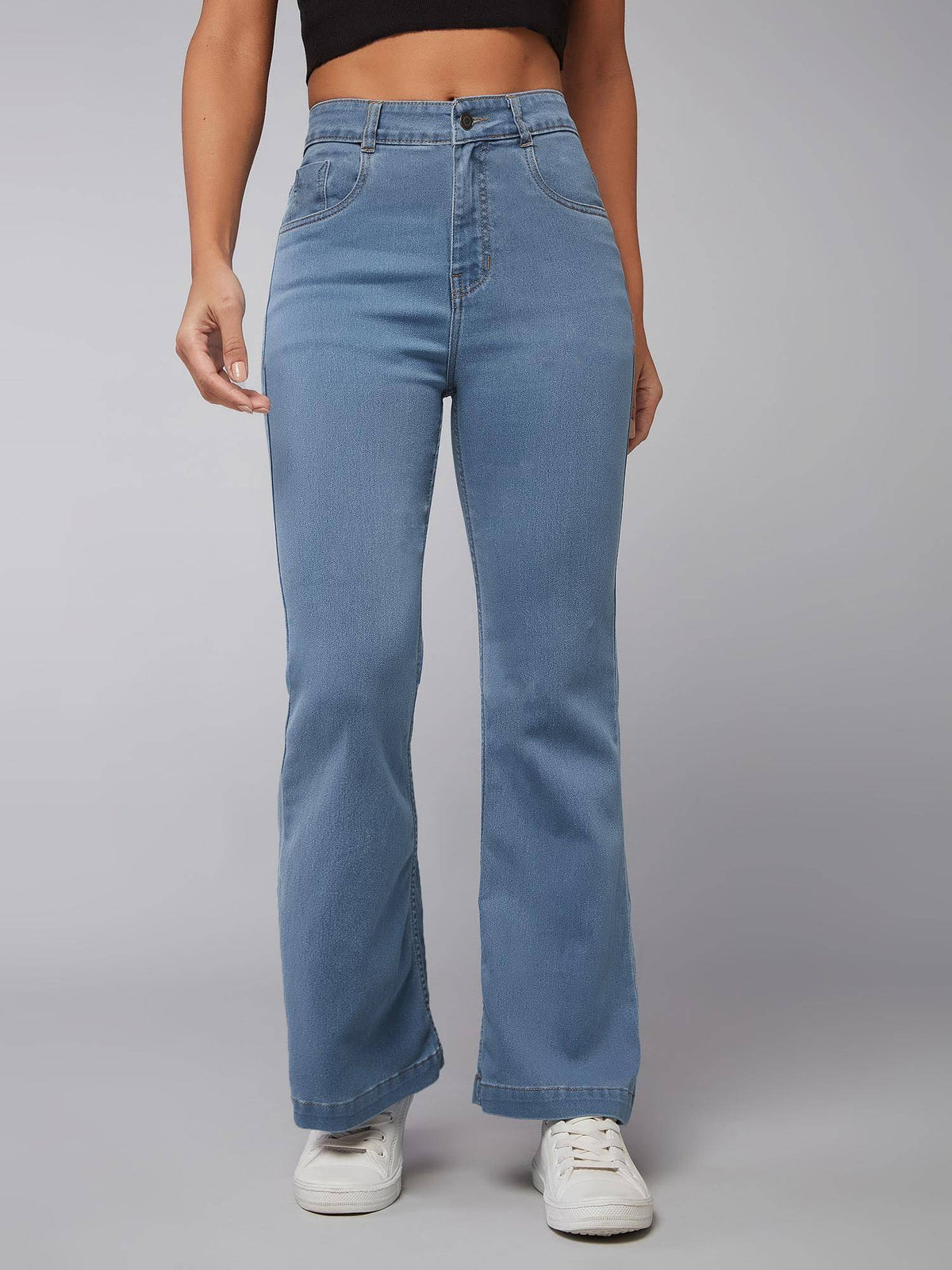 Womens Light Blue Bootcut Clean Look Regular Stretchable Jeans | BT10 - view 1