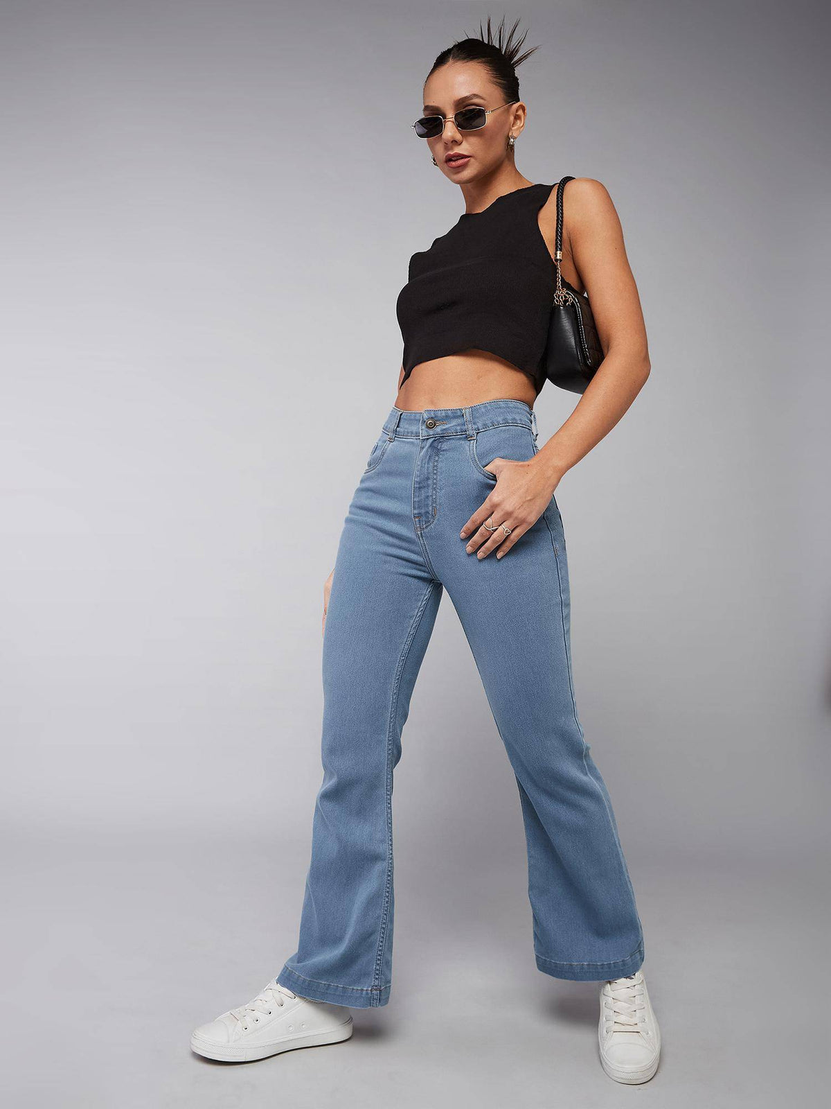 Womens Light Blue Bootcut Clean Look Regular Stretchable Jeans | BT10 - view 2
