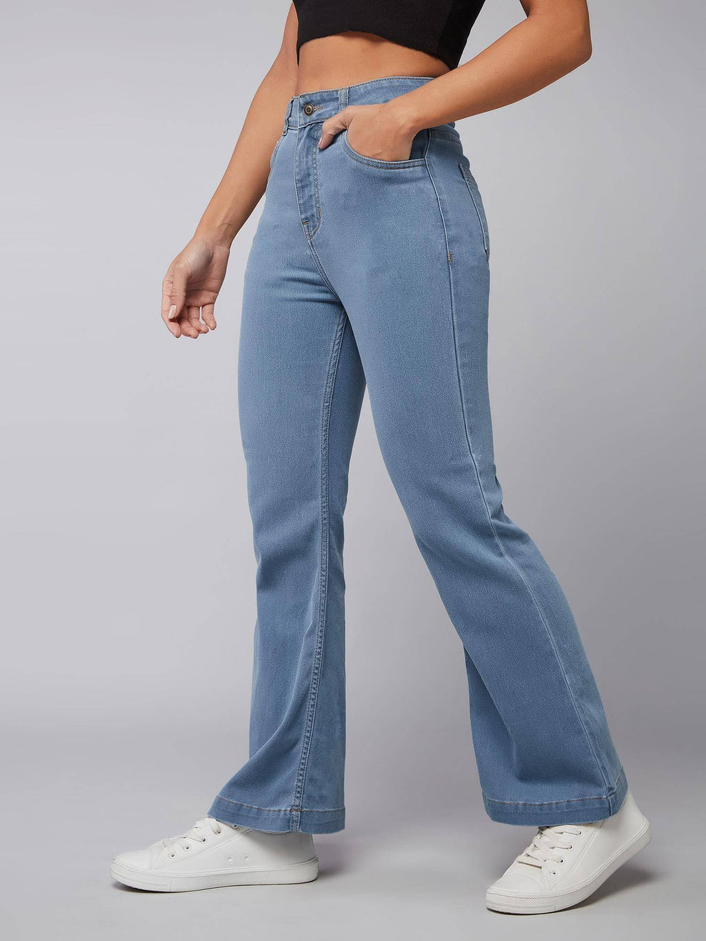 Womens Light Blue Bootcut Clean Look Regular Stretchable Jeans | BT10 - view 3