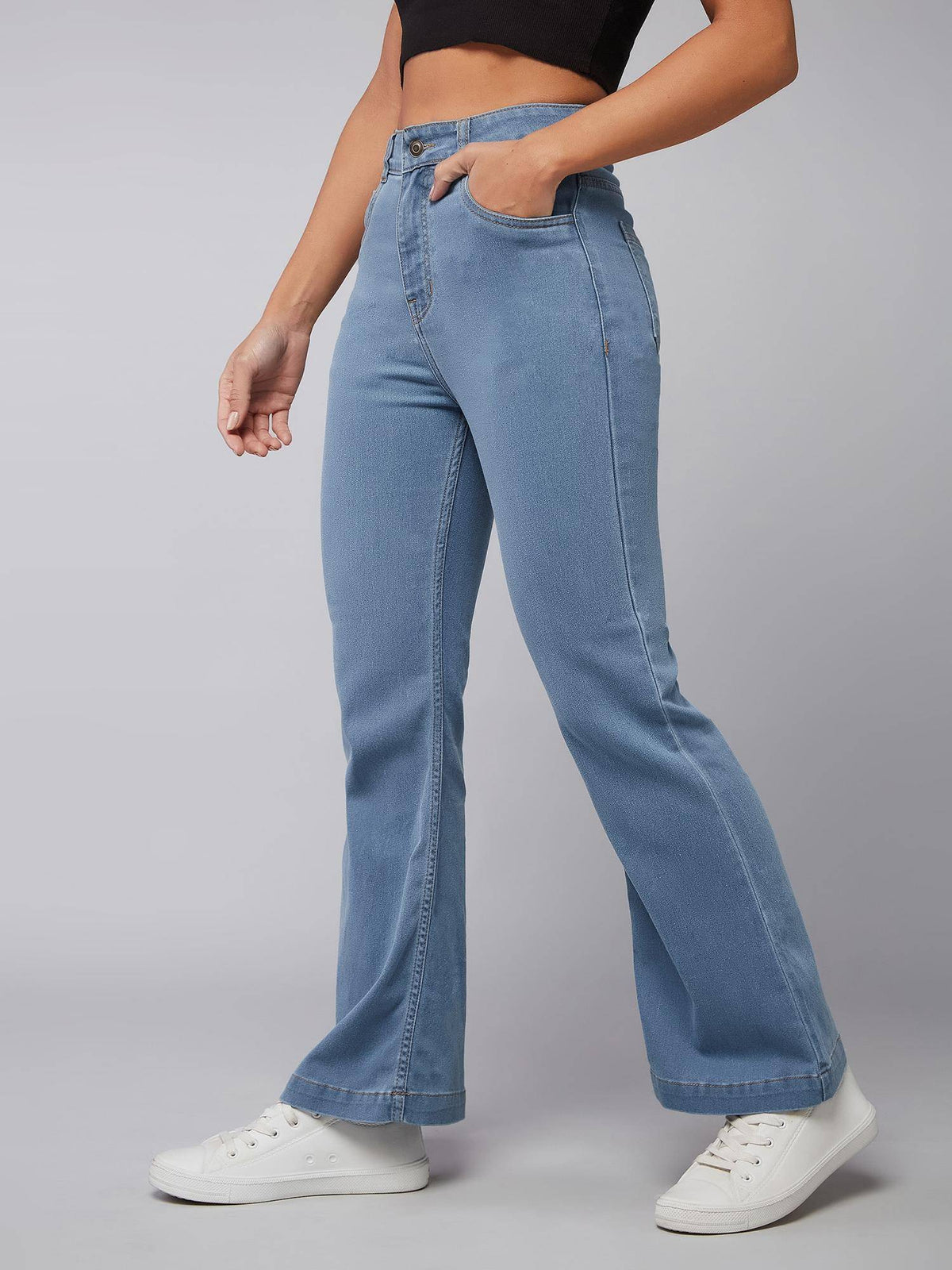 Womens Light Blue Bootcut Clean Look Regular Stretchable Jeans | BT10 - view 3
