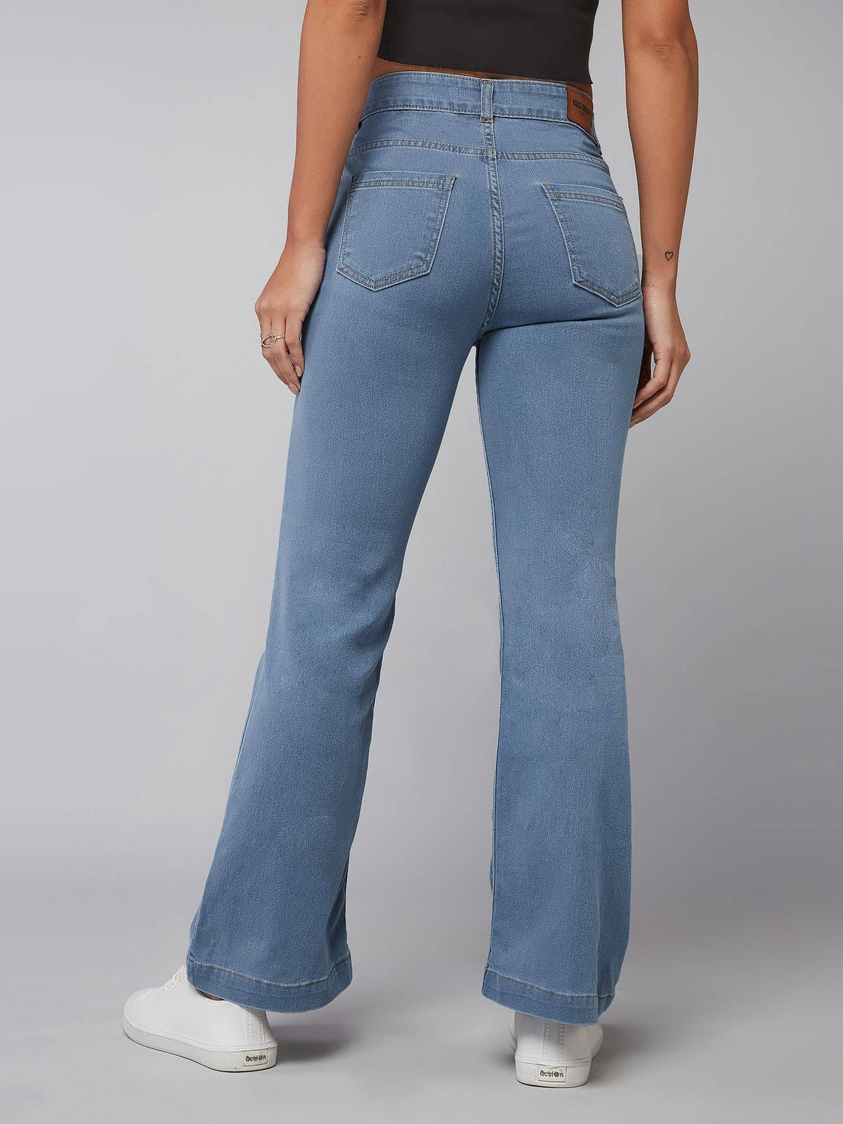 Womens Light Blue Bootcut Clean Look Regular Stretchable Jeans | BT10 - view 4
