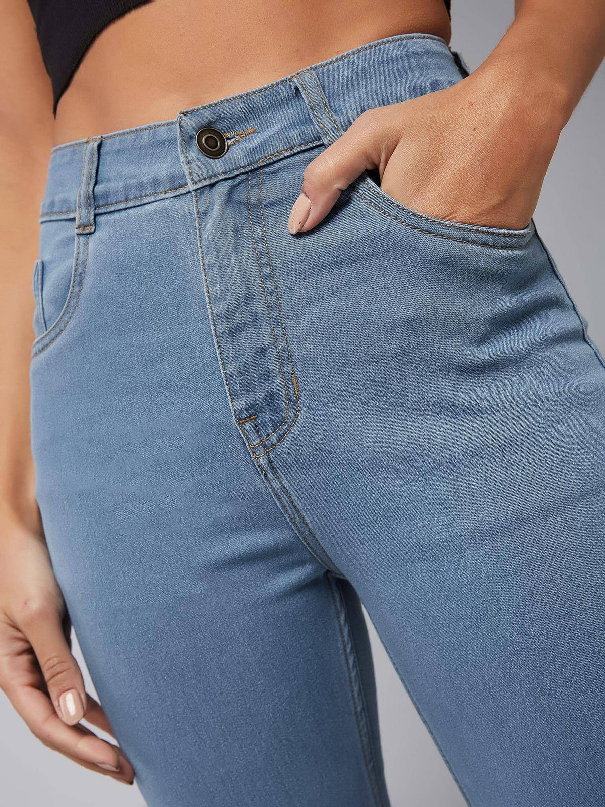 Womens Light Blue Bootcut Clean Look Regular Stretchable Jeans | BT10 - view 5