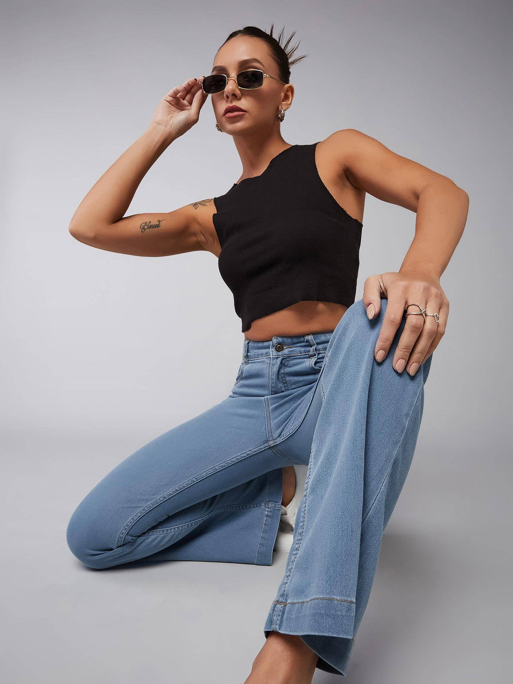 Womens Light Blue Bootcut Clean Look Regular Stretchable Jeans | BT10 - view 6