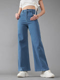 Womens Blue Wide Leg High Rise Stretchable Jeans | WL90 - view 1