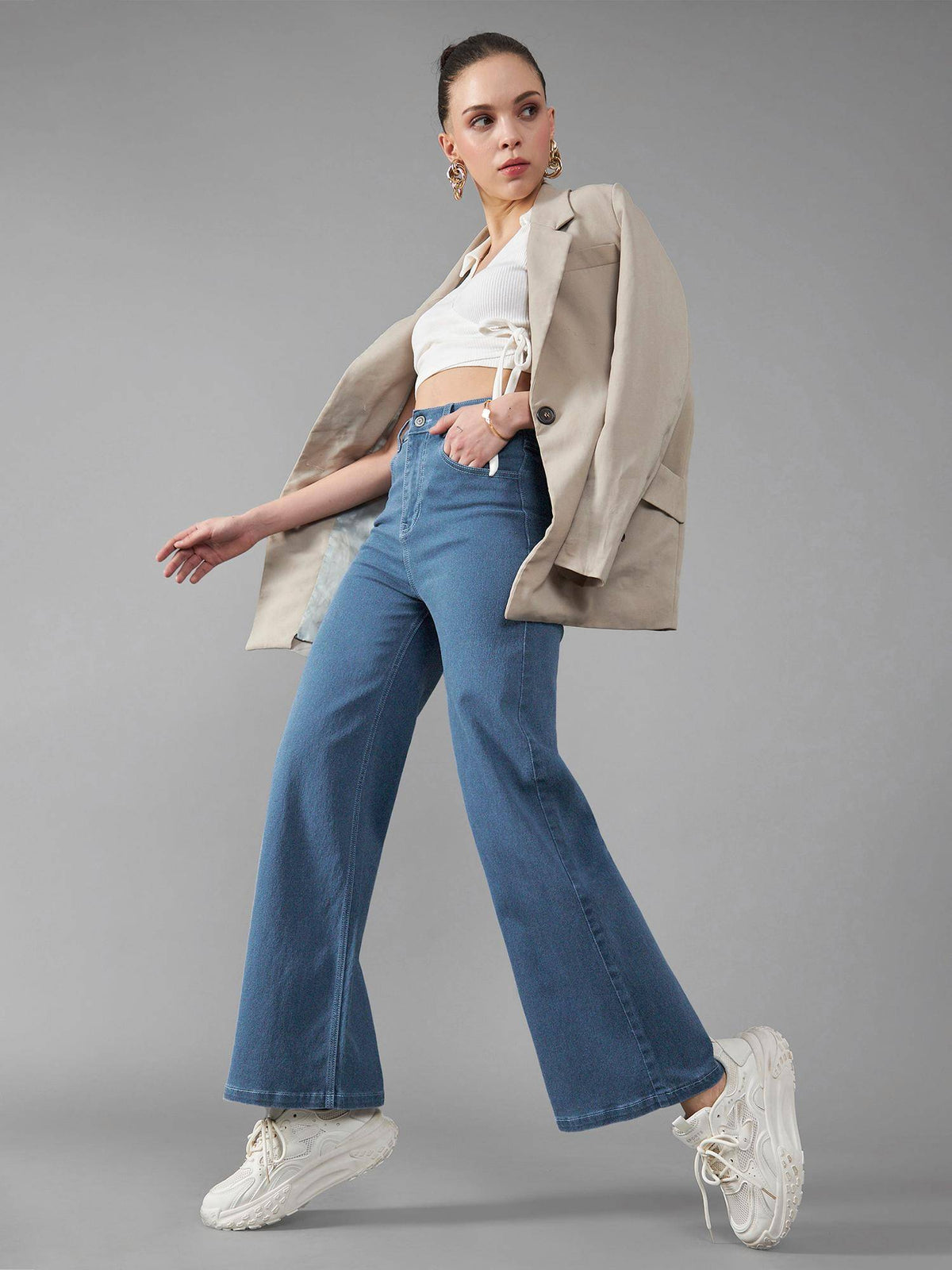 Womens Blue Wide Leg High Rise Stretchable Jeans | WL90 - view 2