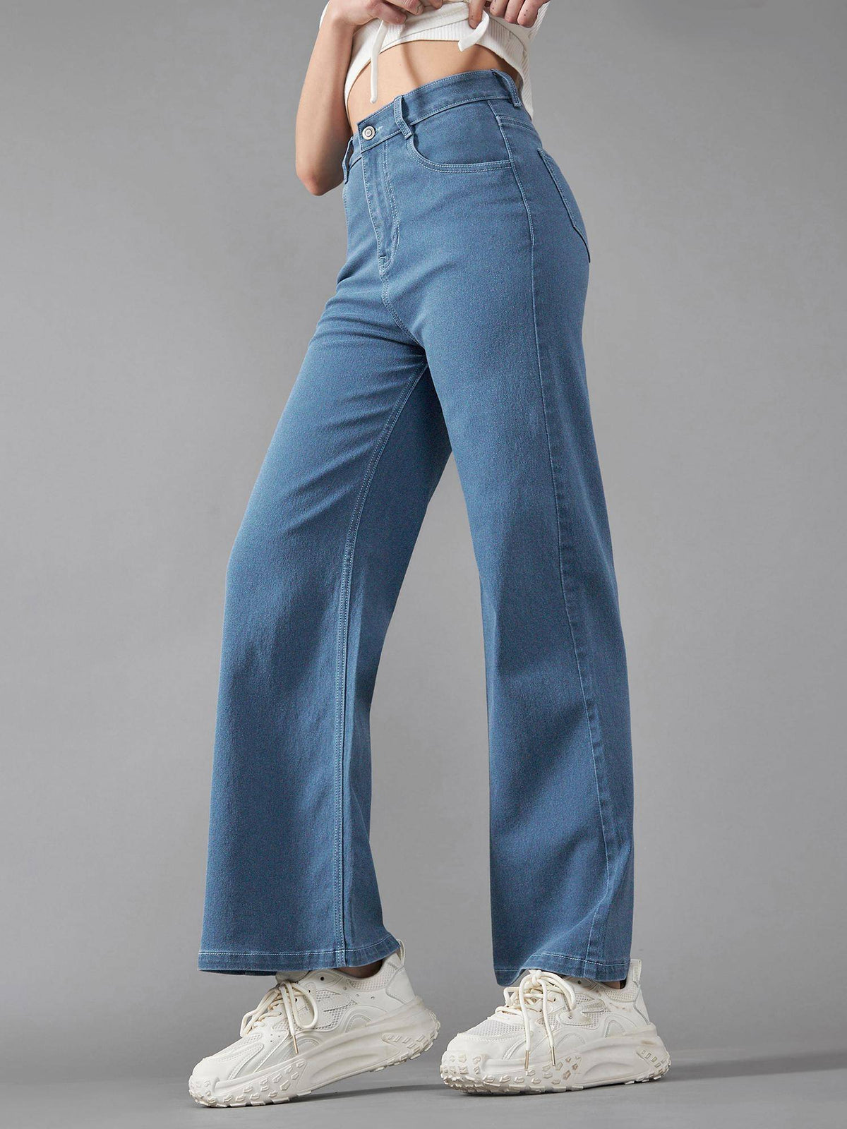 Womens Blue Wide Leg High Rise Stretchable Jeans | WL90 - view 3