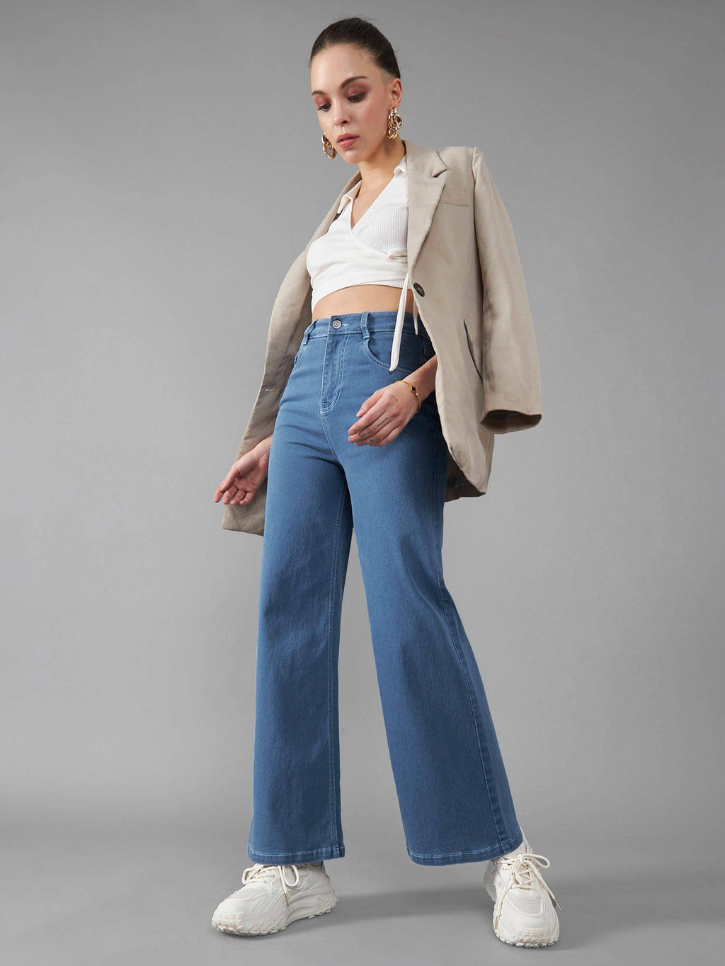 Womens Blue Wide Leg High Rise Stretchable Jeans | WL90 - view 6
