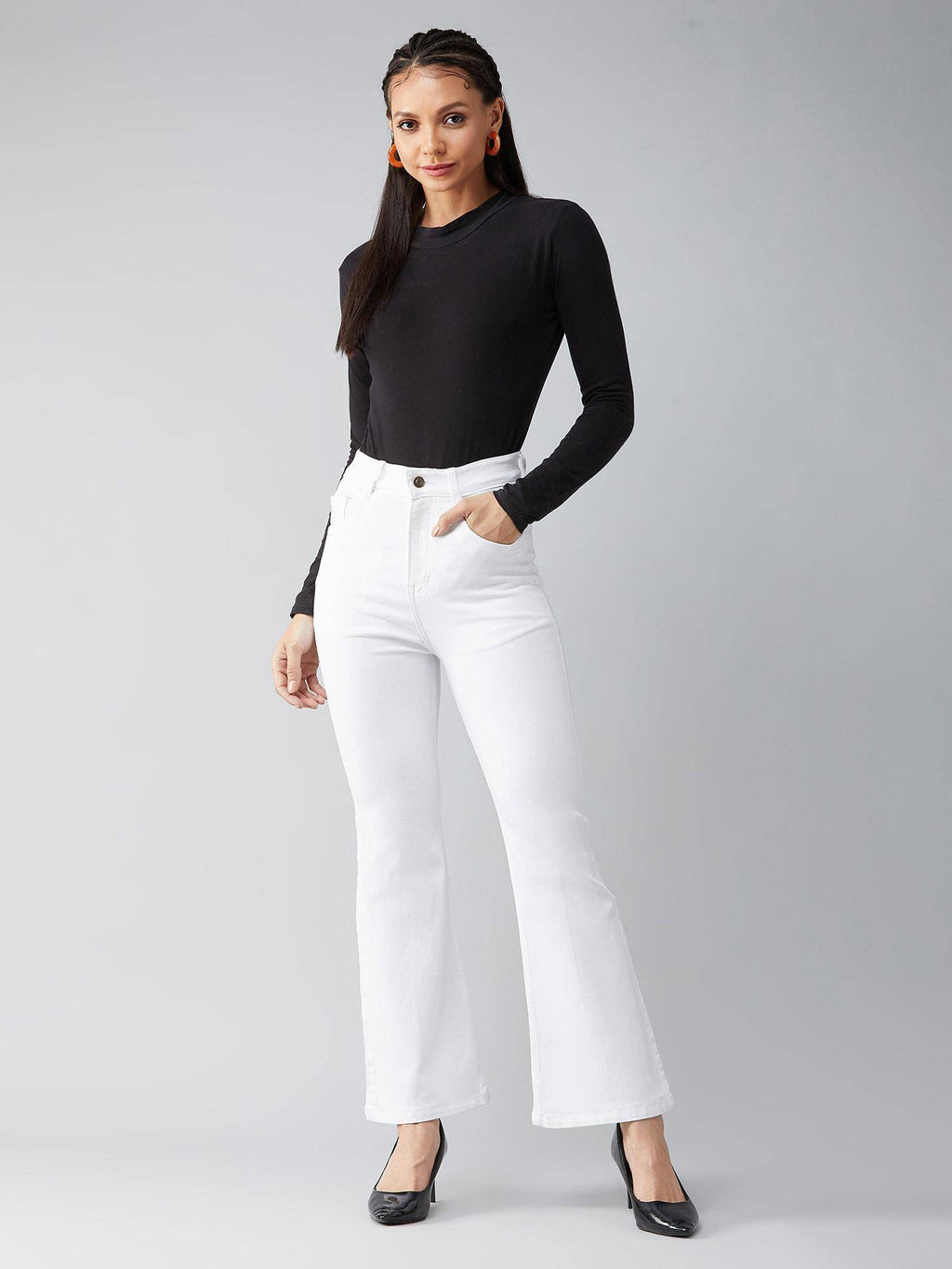Womens White Bootcut High Rise Regular Stretchable Jeans | BT10 - view 3