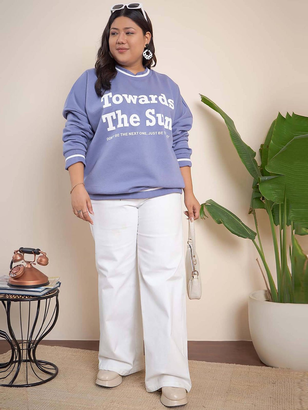 Lavender Cotton Round Neck Full Sleeves Typography Sweatshirt | HD56 - view 2