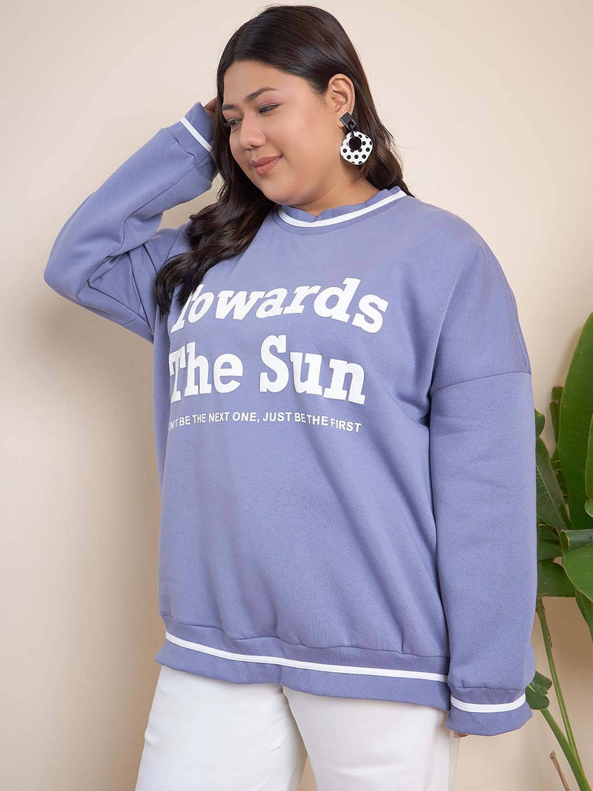 Lavender Cotton Round Neck Full Sleeves Typography Sweatshirt | HD56 - view 3