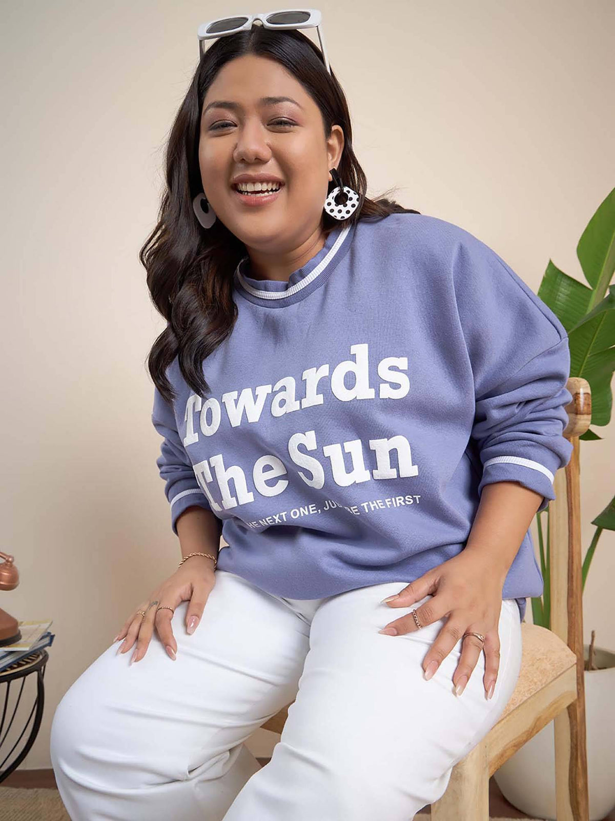 Lavender Cotton Round Neck Full Sleeves Typography Sweatshirt | HD56 - view 6