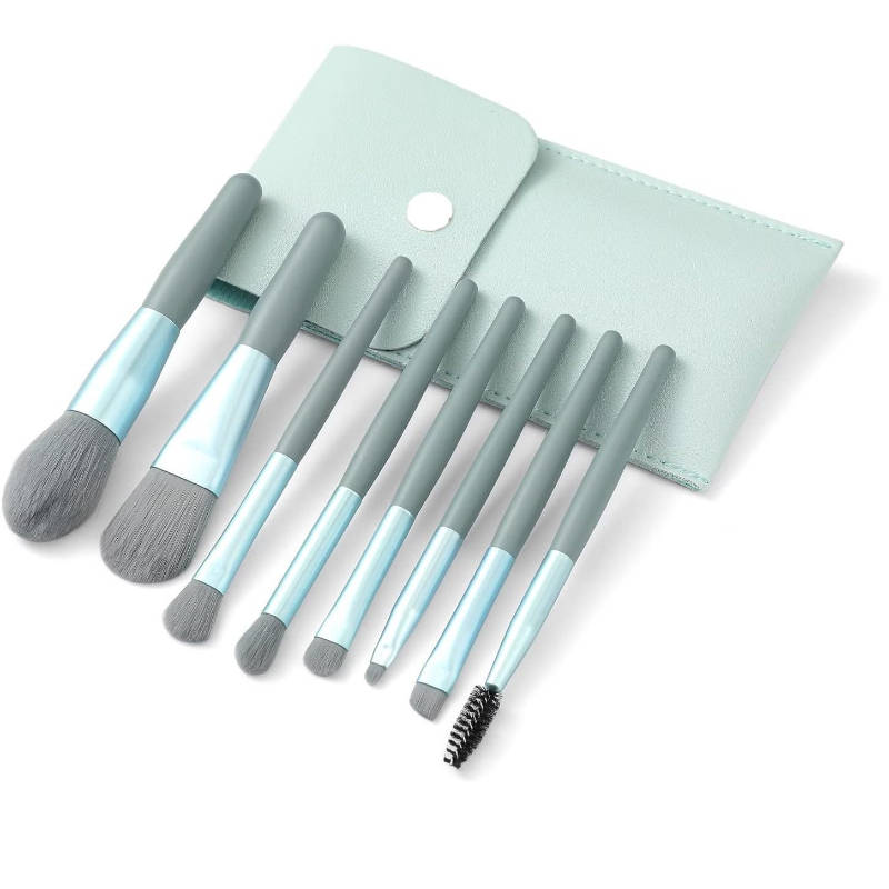 Makeup Brush With Lether Bag Storage Blue - Set Of 8 | T32 - view 1