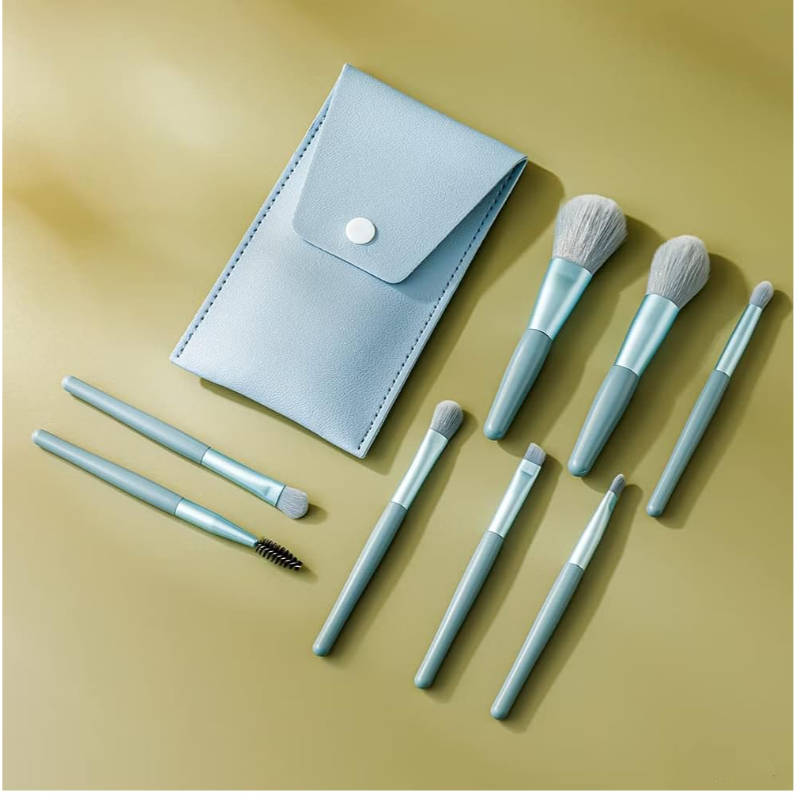 Makeup Brush With Lether Bag Storage Blue - Set Of 8 | T32 - view 2
