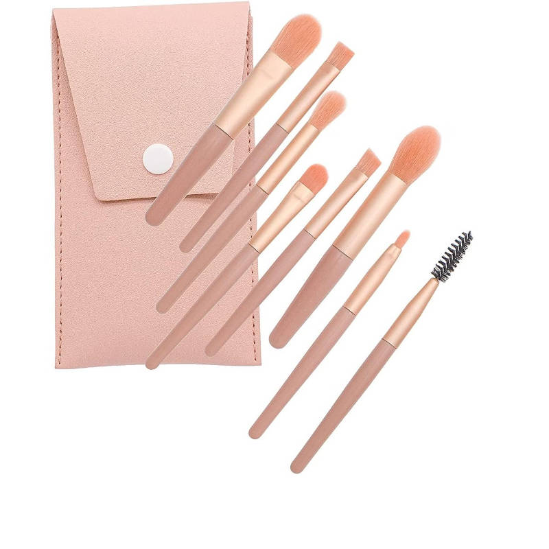 Makeup Pink Brush With Lether Bag Storage - Set Of 8 | T32 - view 1