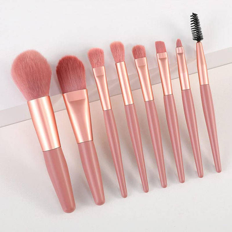 Makeup Pink Brush With Lether Bag Storage - Set Of 8 | T32 - view 3