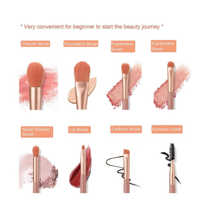 Makeup Pink Brush With Lether Bag Storage - Set Of 8 | T32 - view 5