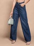 Womens Navy Blue Wide Leg High Rise Clean Look Regular Length Denim Jeans | BG78 - view 1