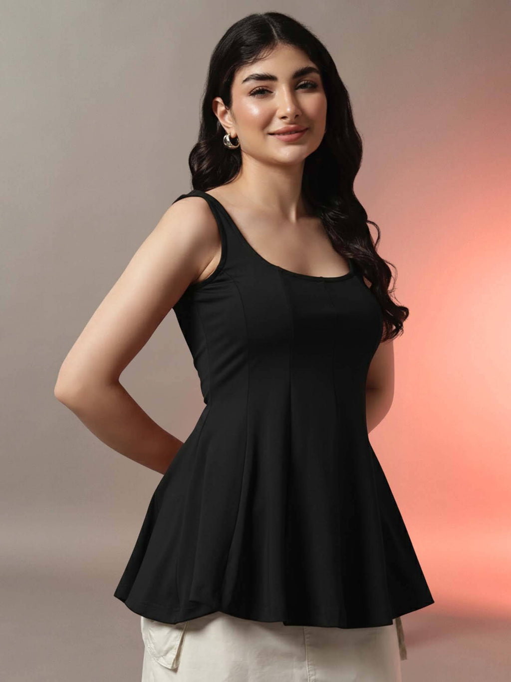 Women Black Peplum Top | pt51 - view 3