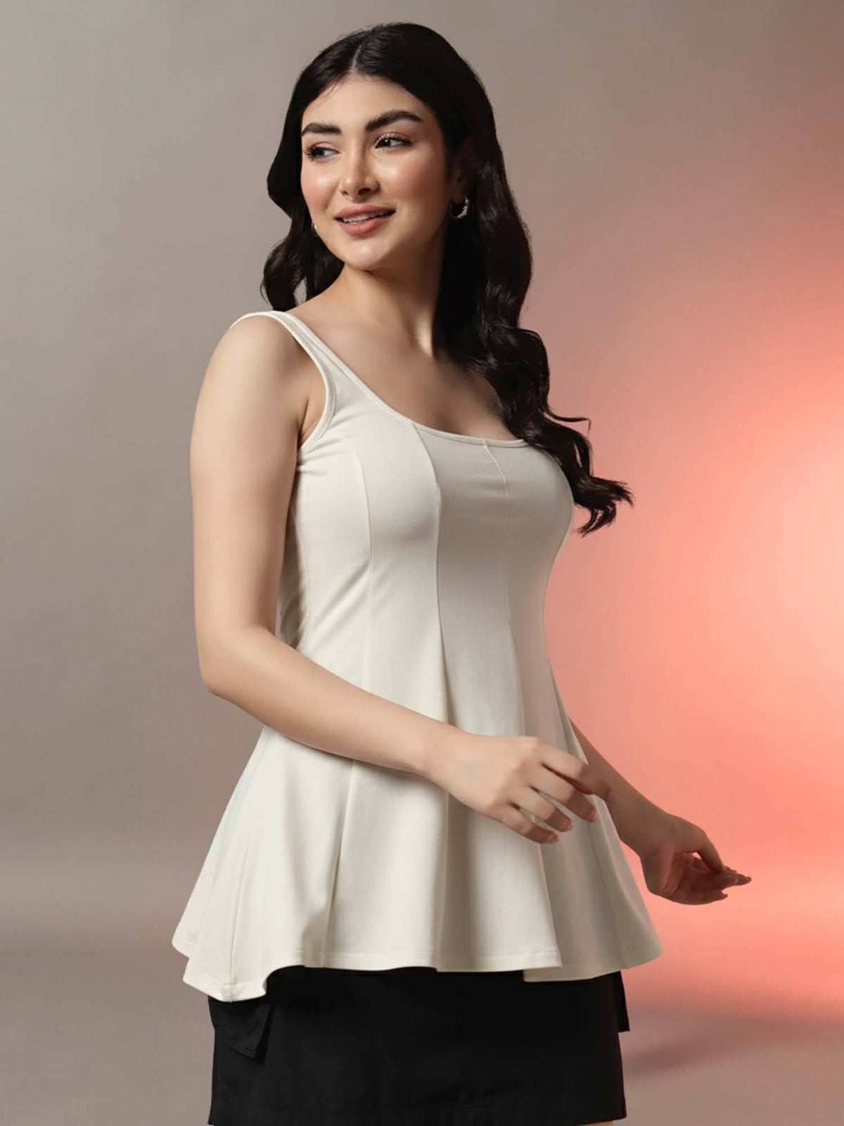 Women Off-White Peplum Top | pt51 - view 4