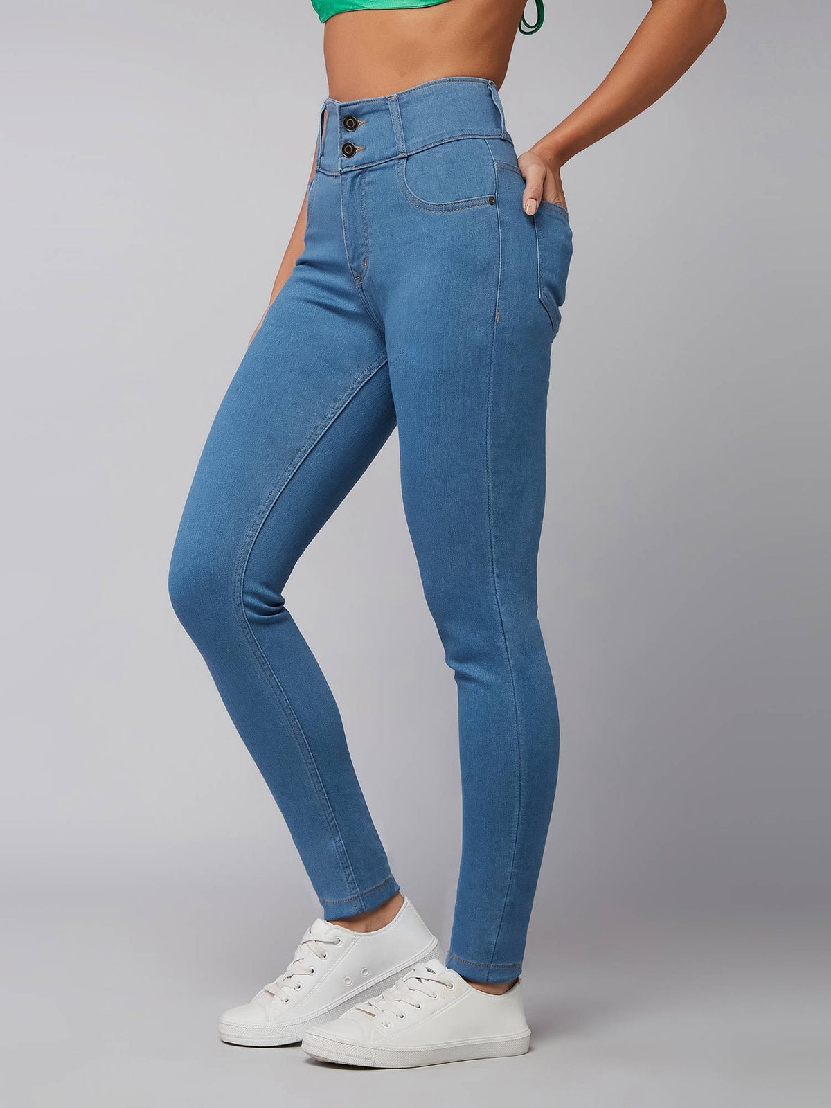 Womens Blue Skinny Fit High Rise Clean Look Regular Ice Wash Stretchable Jeans | RF89 - view 1