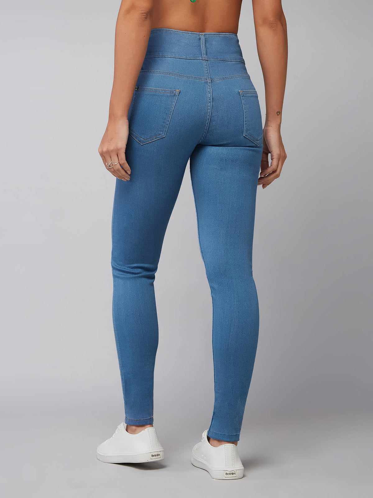 Womens Blue Skinny Fit High Rise Clean Look Regular Ice Wash Stretchable Jeans | RF89 - view 4