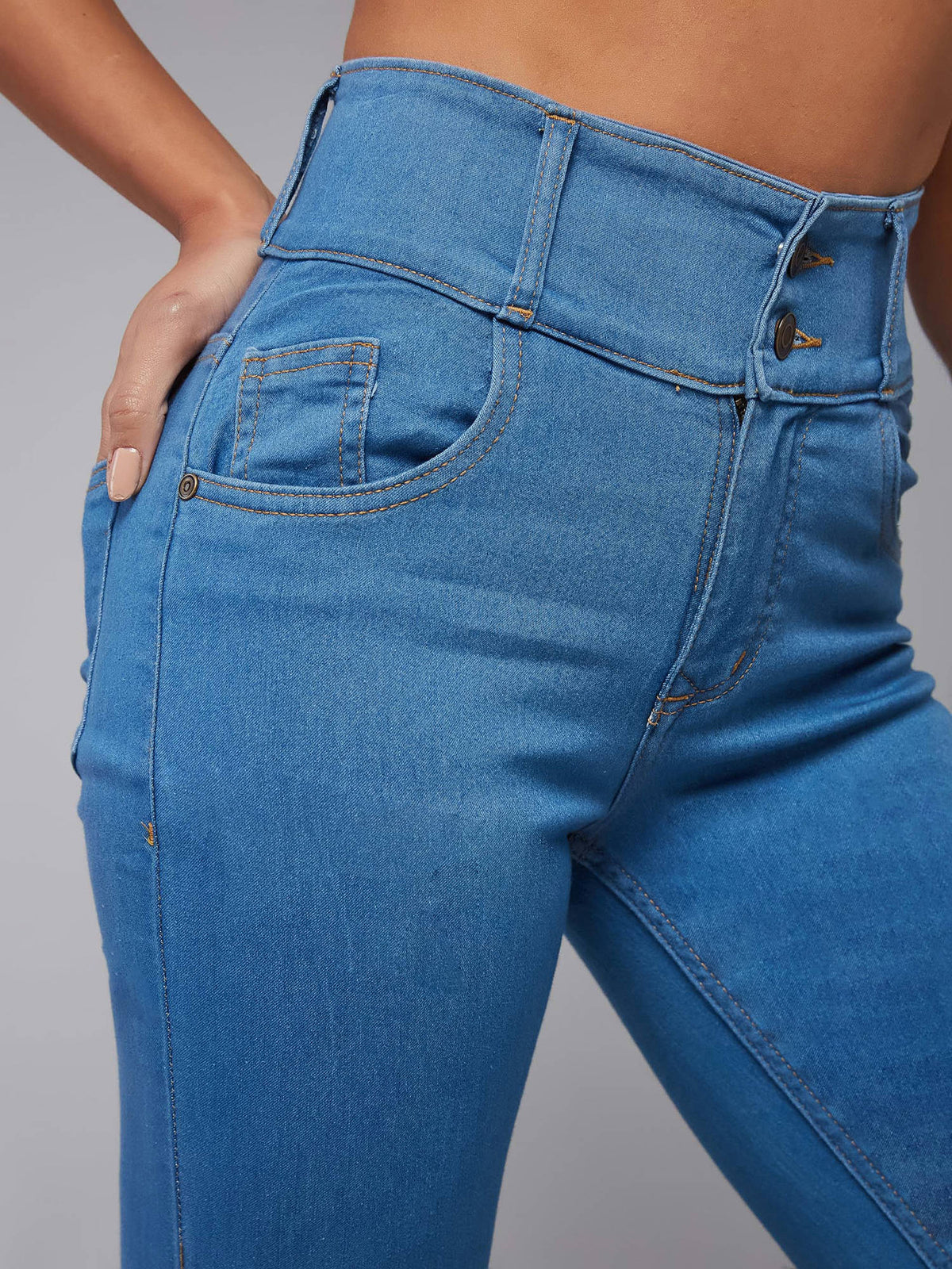Womens Blue Skinny Fit High Rise Clean Look Regular Ice Wash Stretchable Jeans | RF89 - view 5