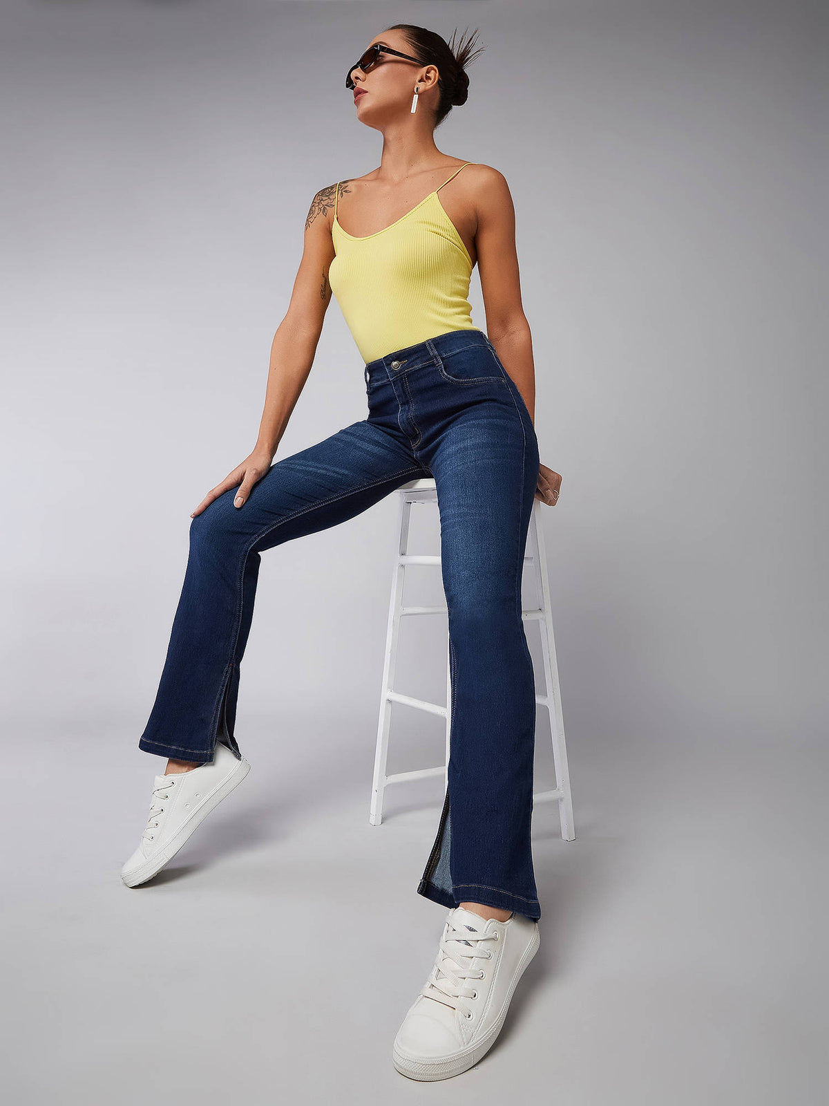 Womens Blue Bootcut Mid Rise Regular Length Denim Stretchable Jeans | BT10 - view 4