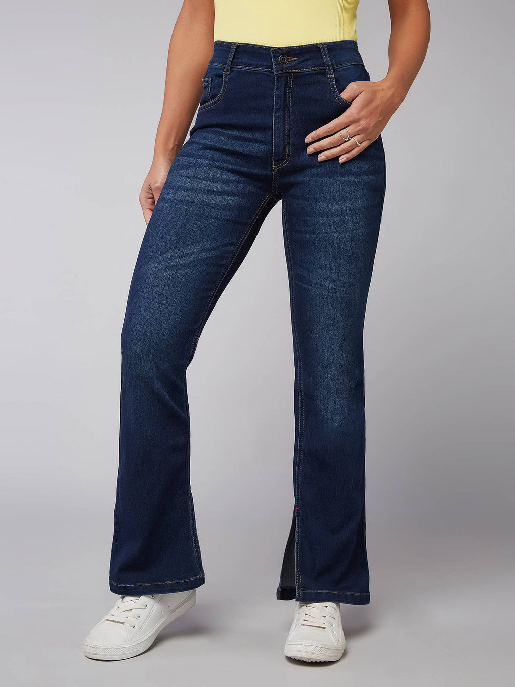 Womens Blue Bootcut Mid Rise Regular Length Denim Stretchable Jeans | BT10 - view 6