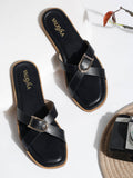 Women Black Square Toe Casual Flats | F61 - view 1