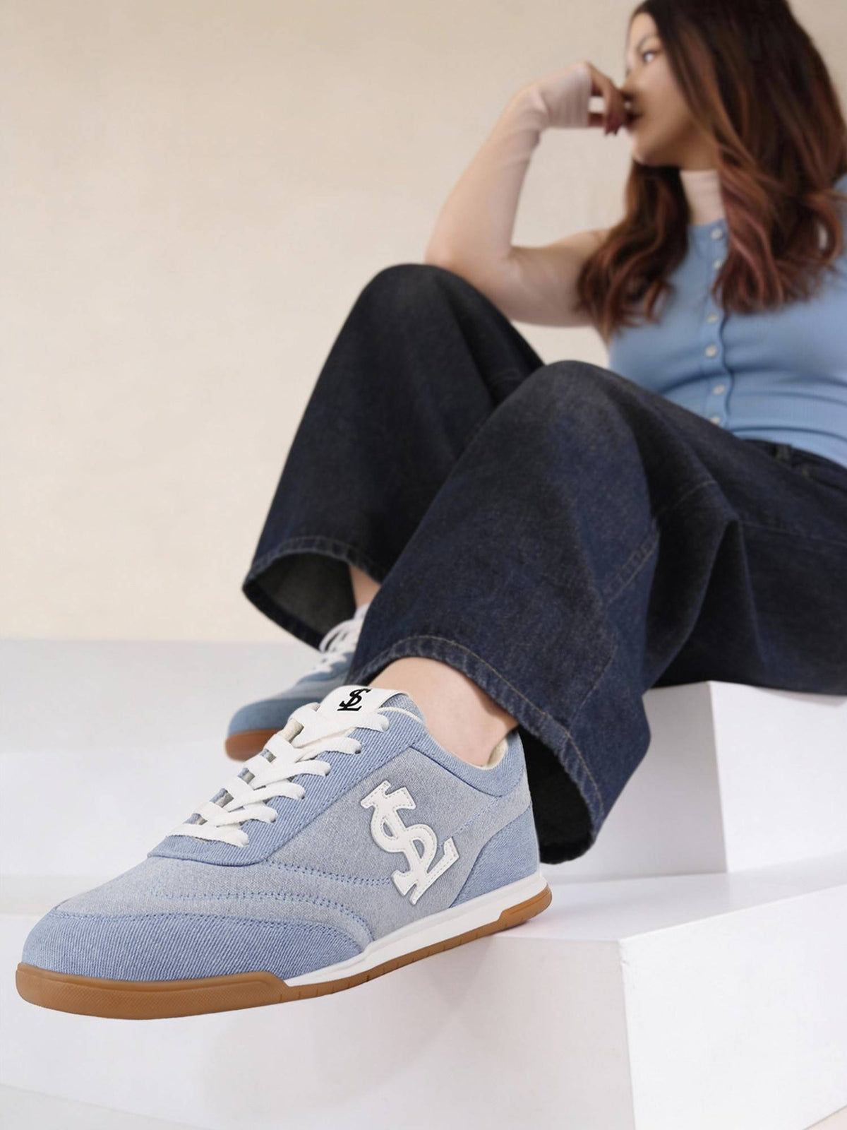 Sky Blue Lightweight and Comfortable Casual Lace-Up Denim Sneakers | SN09 - view 2