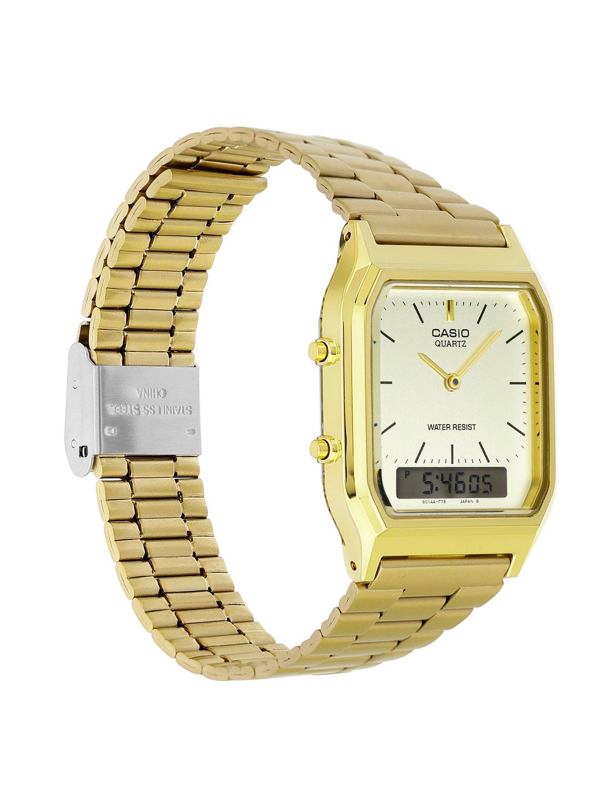 Unisex Vintage Cream Dial Analog & Digital Stainless Steel Watch - AQ-230GA-9DMQD | W92 - view 4