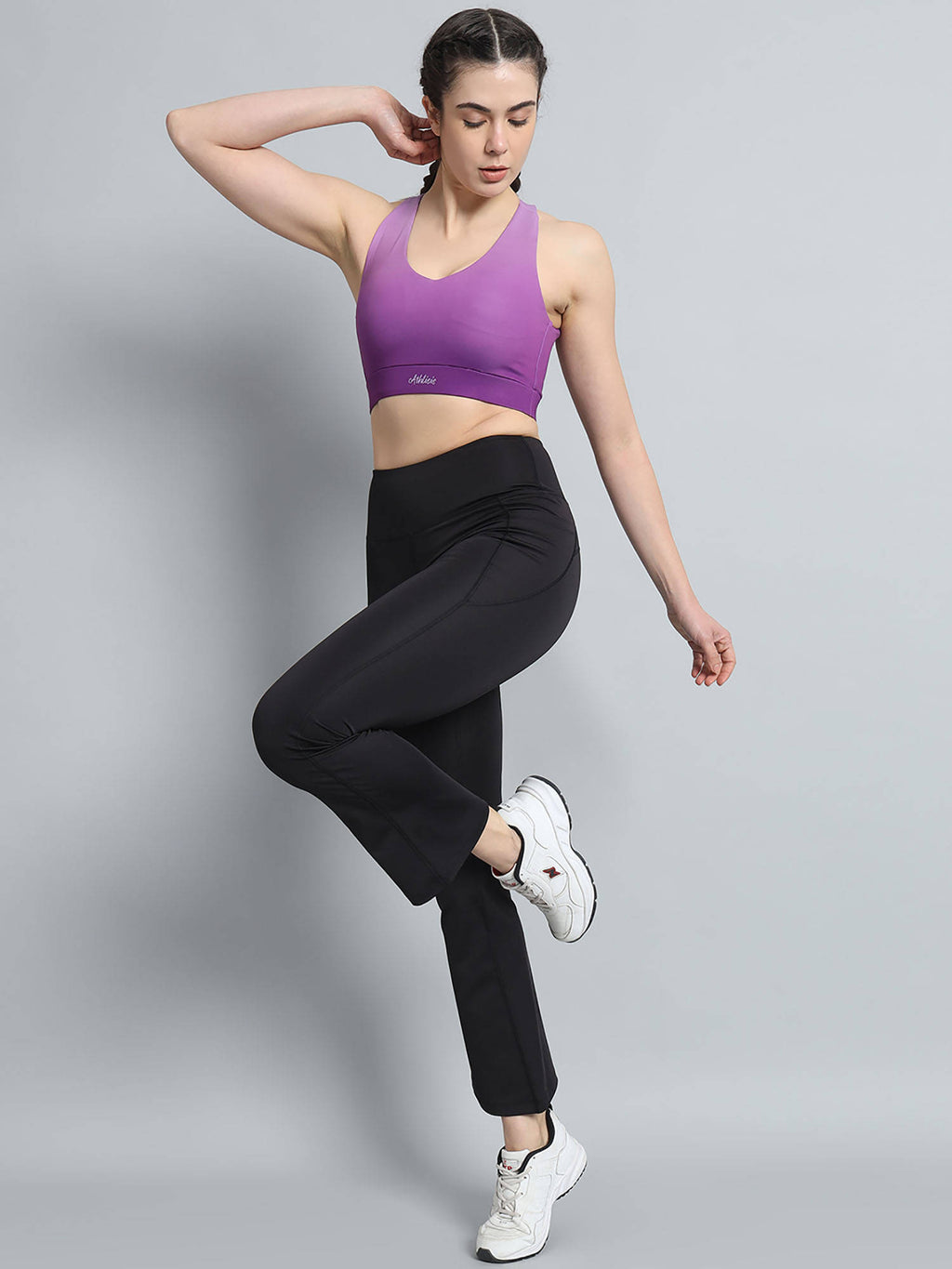 Grey Gradient Women Lightly Padded Ombre Dry-Fit Workout Bra | sb09 - view 20