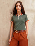 Green Cotton Solid Zipper Polo T-Shirt | PW43 - view 1