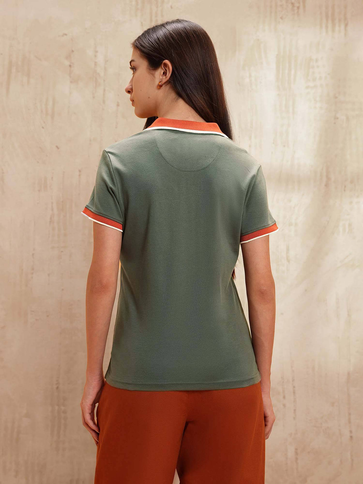 Green Cotton Solid Zipper Polo T-Shirt | PW43 - view 5