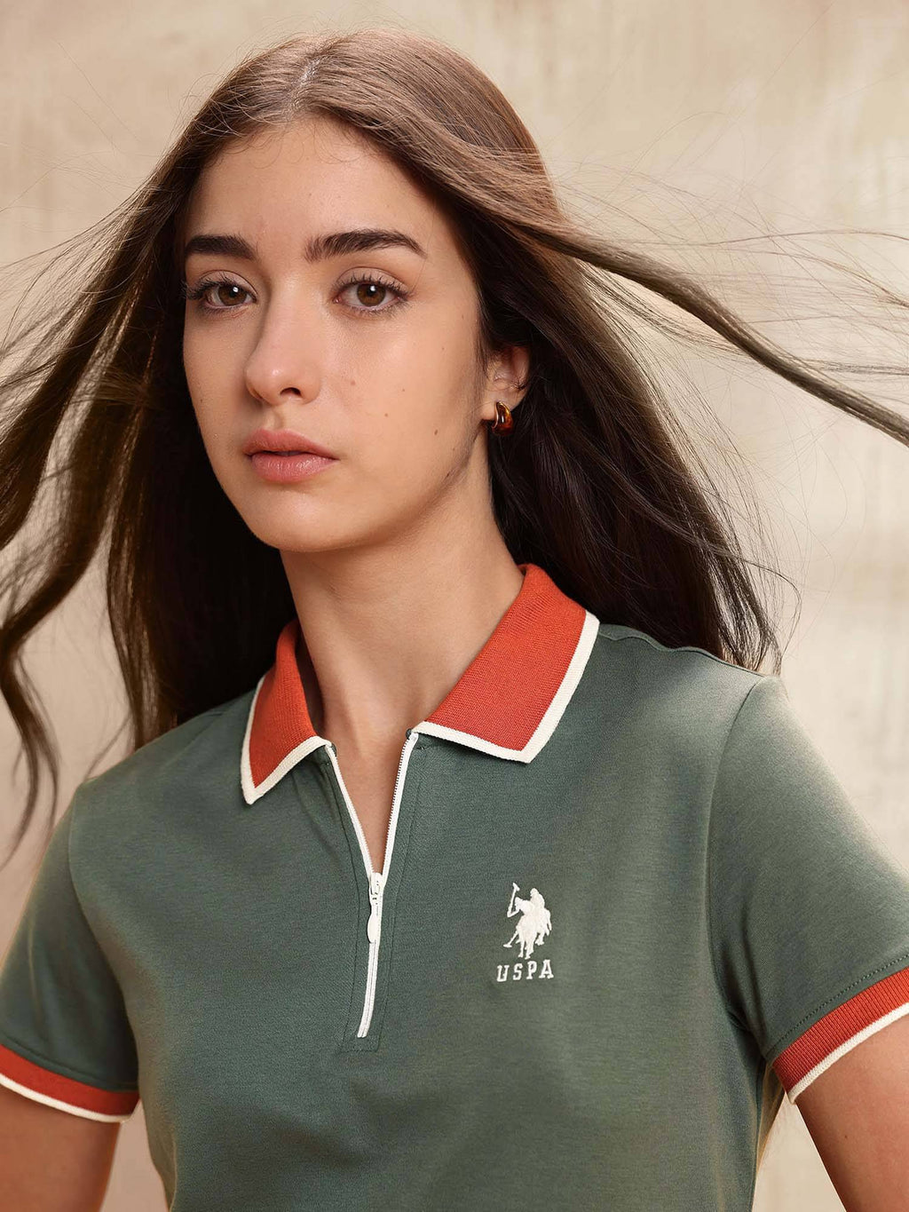 Green Cotton Solid Zipper Polo T-Shirt | PW43 - view 7