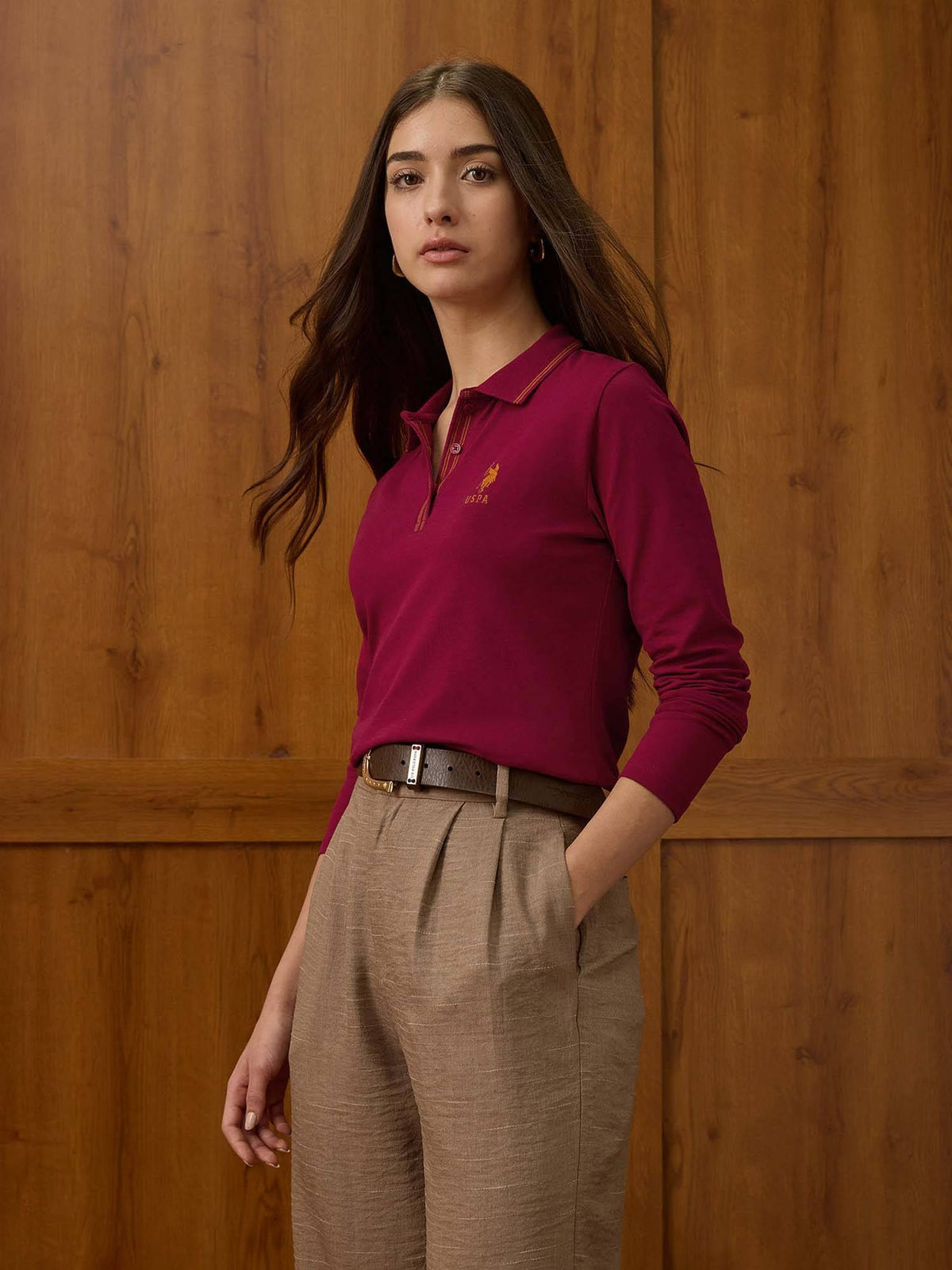 Burgundy Cotton Solid Full Sleeves Polo T-Shirt | PW43 - view 4