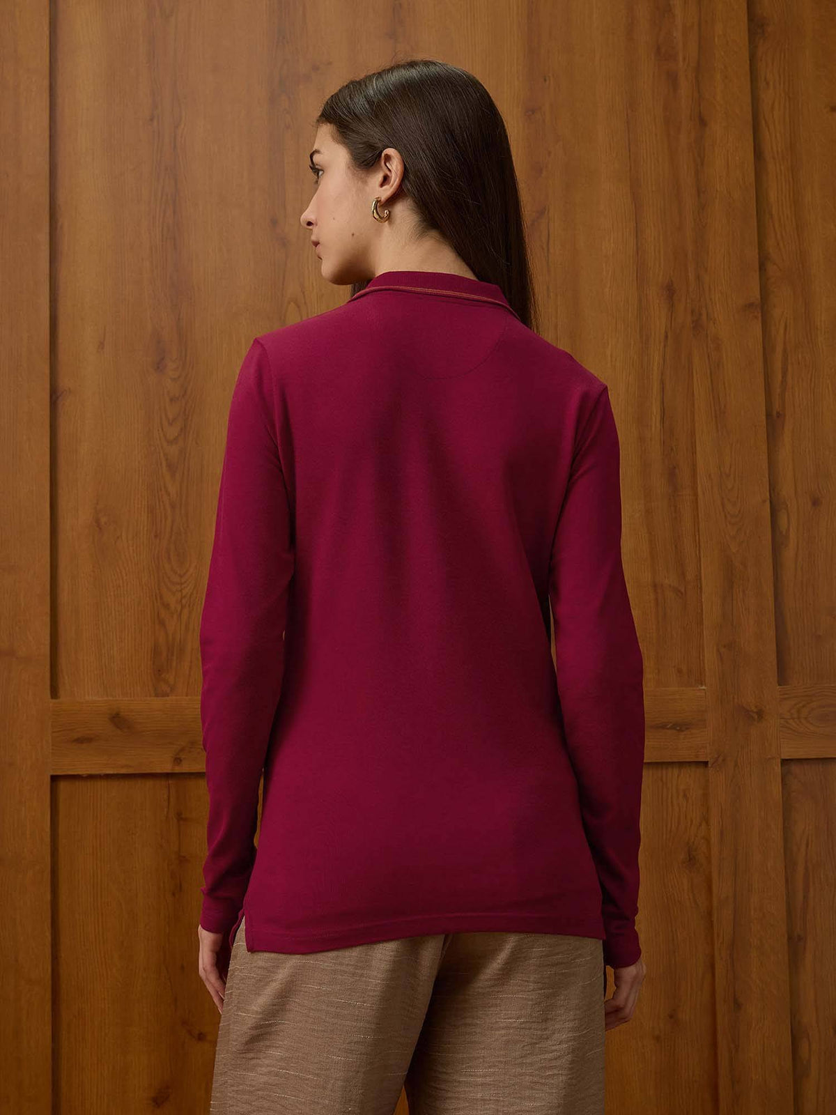 Burgundy Cotton Solid Full Sleeves Polo T-Shirt | PW43 - view 5