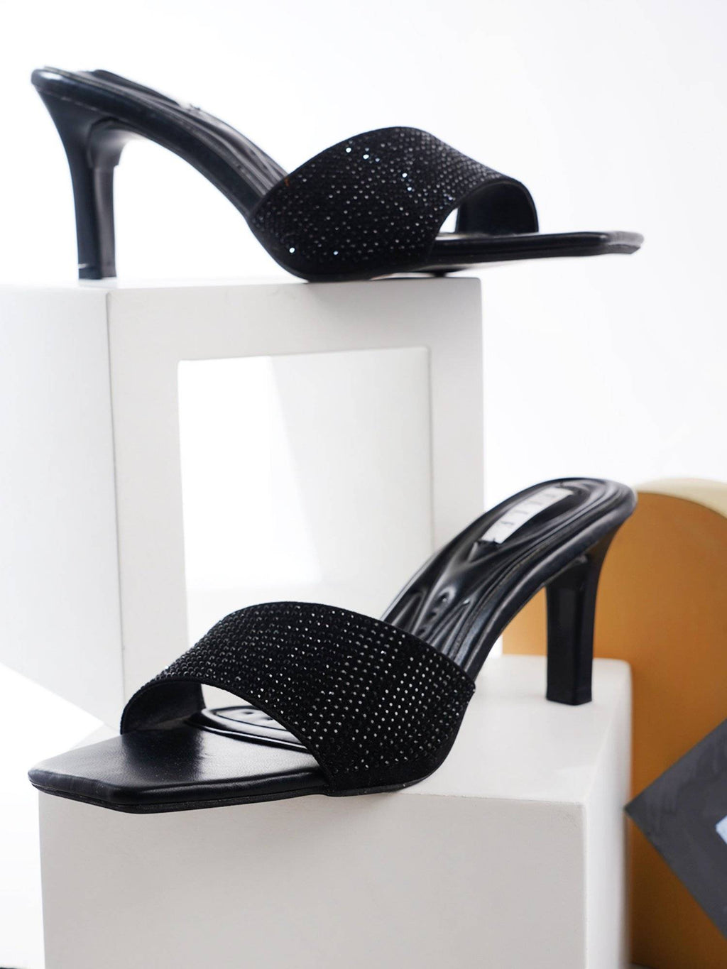Gold Square Toe Party Wear Heels | H78 - view 8
