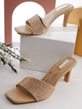 Gold Square Toe Party Wear Heels | H78 - view 1