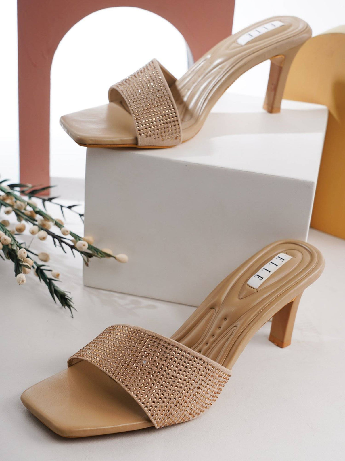 Gold Square Toe Party Wear Heels | H78 - view 1