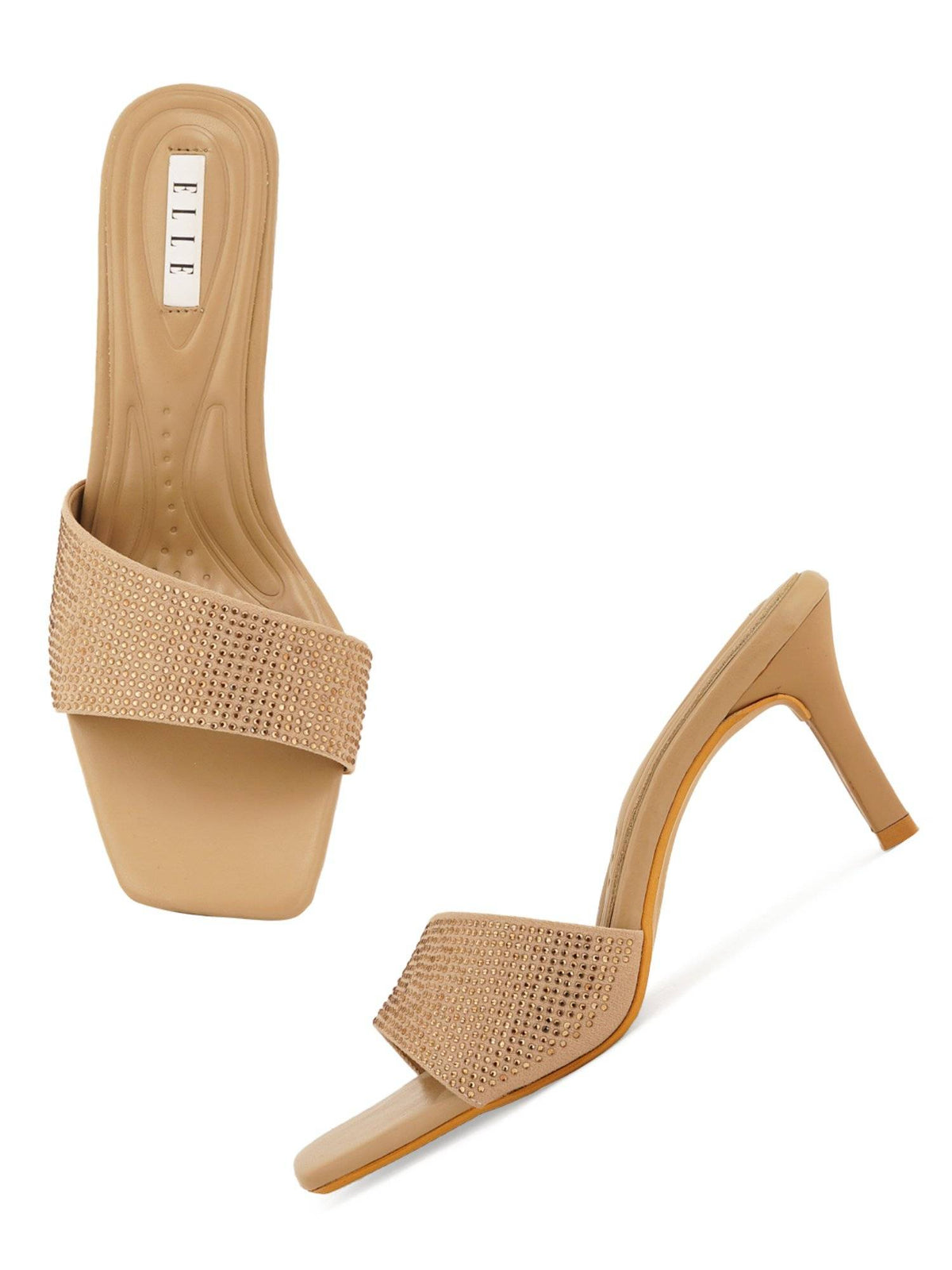 Gold Square Toe Party Wear Heels | H78 - view 2