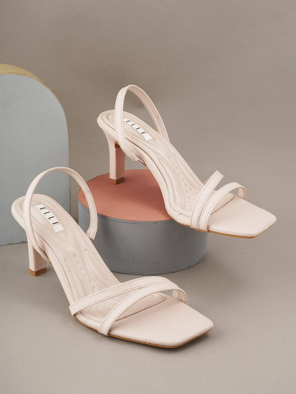 Beige Square Toe Party Wear Heels | H78 - view 1