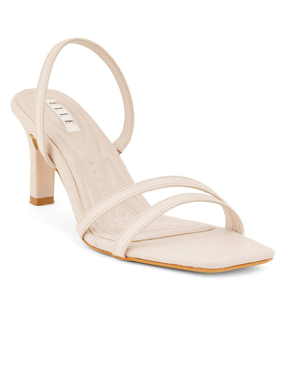 Beige Square Toe Party Wear Heels | H78 - view 3