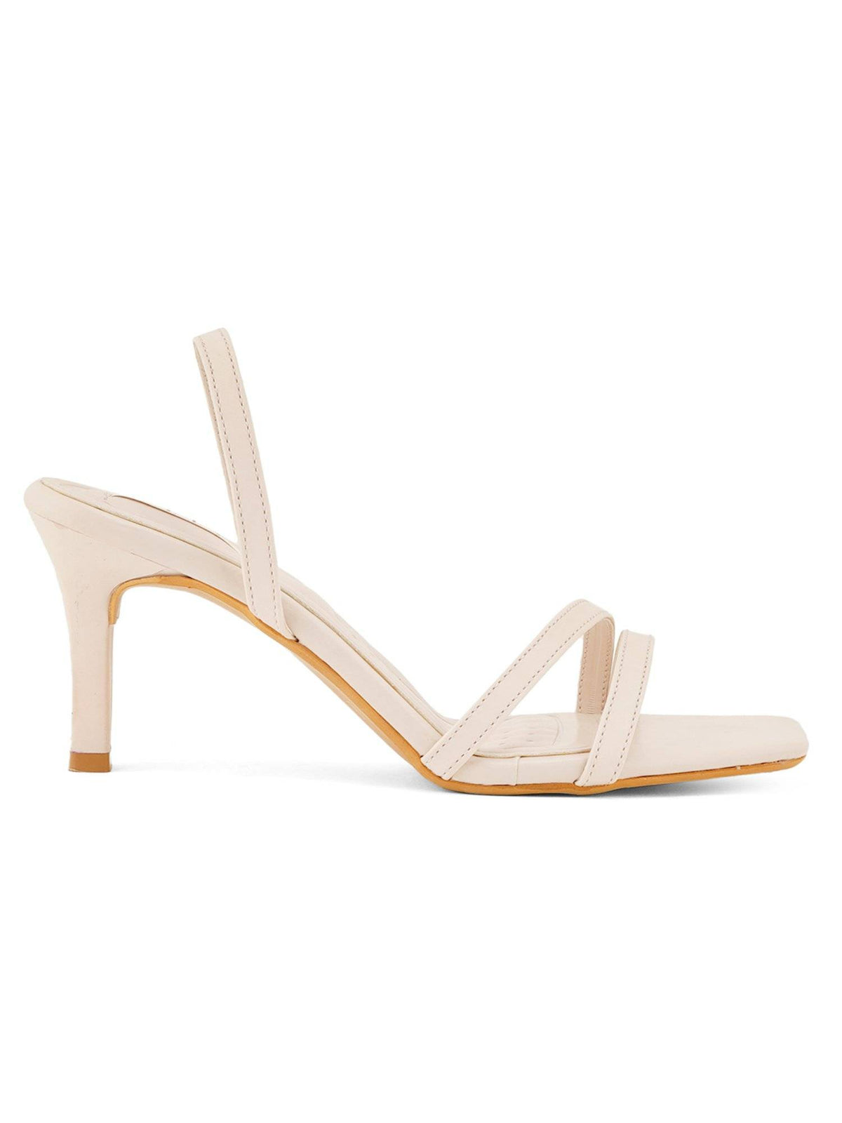 Beige Square Toe Party Wear Heels | H78 - view 4